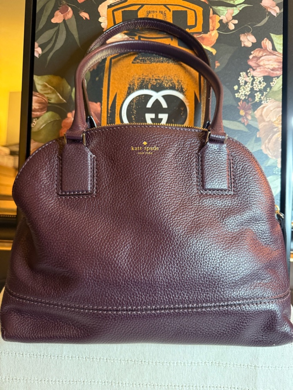 Kate Spade Burgundy Pebbled Leather Satchel